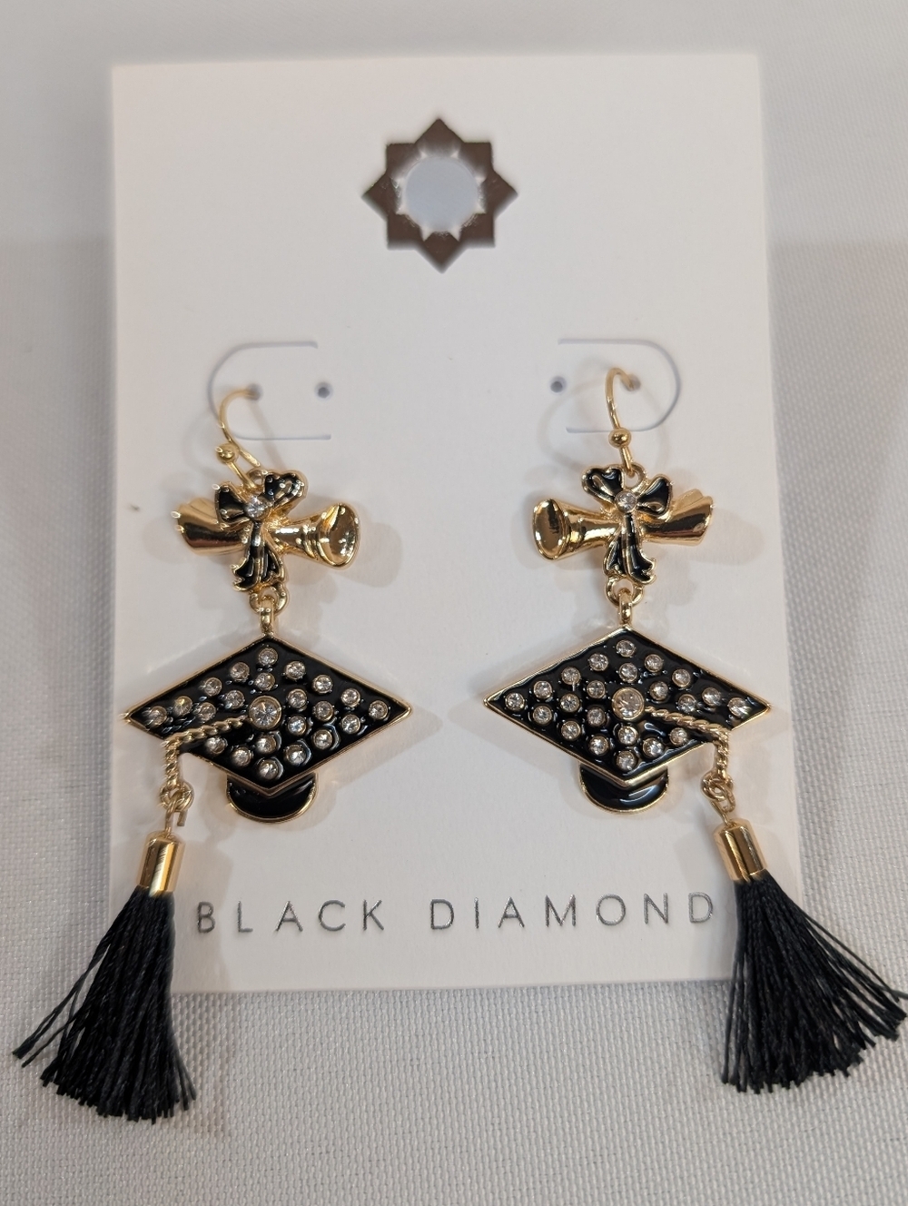 Black Diamond Earrings Graduation Cap With Tassel And Diploma